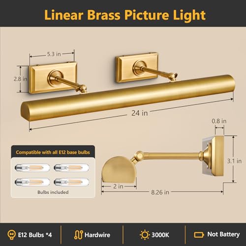 24 inch Brass Picture Light Hardwired Picture Light for Wall