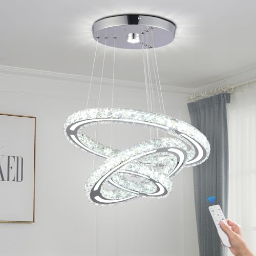3 Ring Dimmable LED Crystal Chandelier 47W with Remote