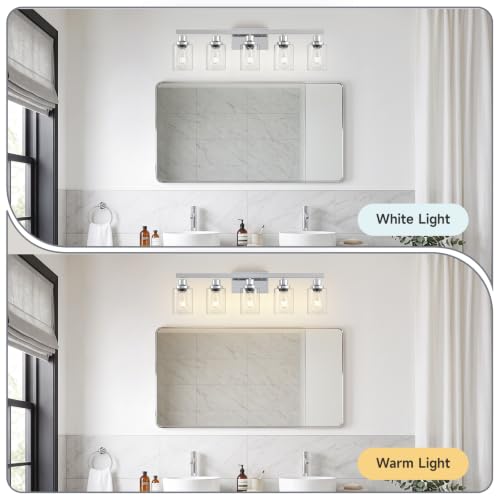 DIKADIA 5 Light Chrome Bathroom Vanity Light Over Mirror 30" Bathroom Light
