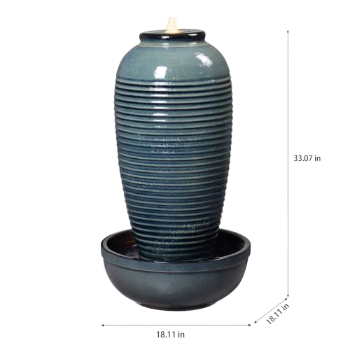 Blue Ceramic Ribbed Vase Fountain