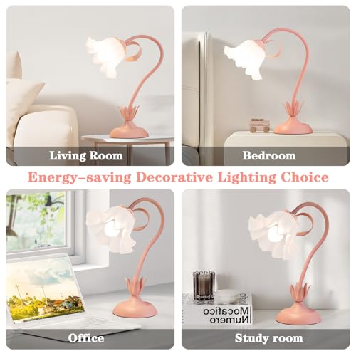 Flower Desk Lamp Cute Pink Table Lamp for Bedroom Girls Room