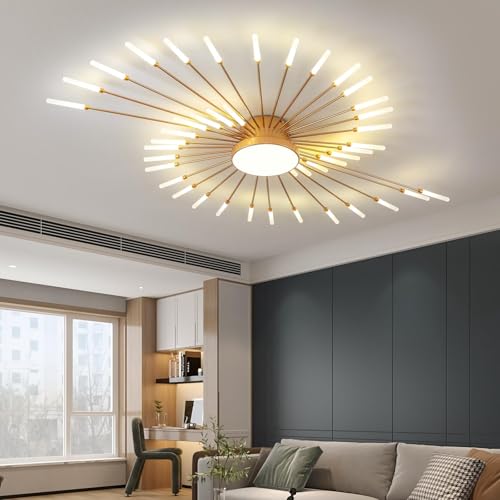 50.4" Ceiling Light Modern Flower Shape Ceiling Lamp for Living Room Dining Room Semi Flush Mount Metal Acrylic Sputnik Firework Petal LED Lighting Fixture
