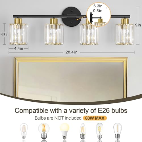 Modern Black Gold Crystal Bathroom Light Fixtures