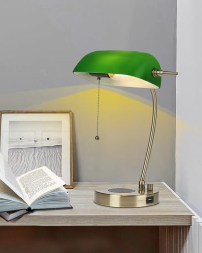 Stepless Dimmable Green Glass Bankers Desk Lamp