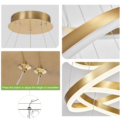 2 Rings Modern LED Chandelier Gold for Dining Room (2 Count)