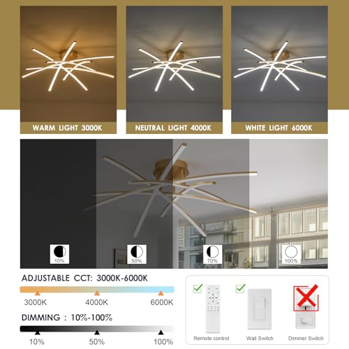 Gold LED Chandelier Semi Flush Mount Ceiling Light (6 Count)