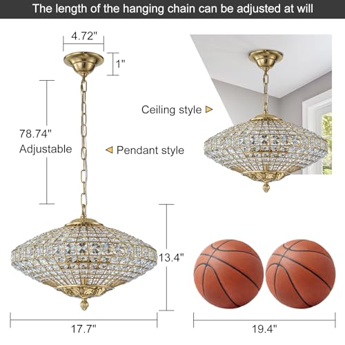Crystal Chandeliers for Dining Room 18" Vintage Brass Chandelier