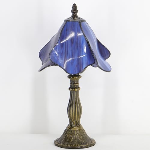 Small Tiffany Table Lamp Purple Morning Glory Style W8H14.5 Inch