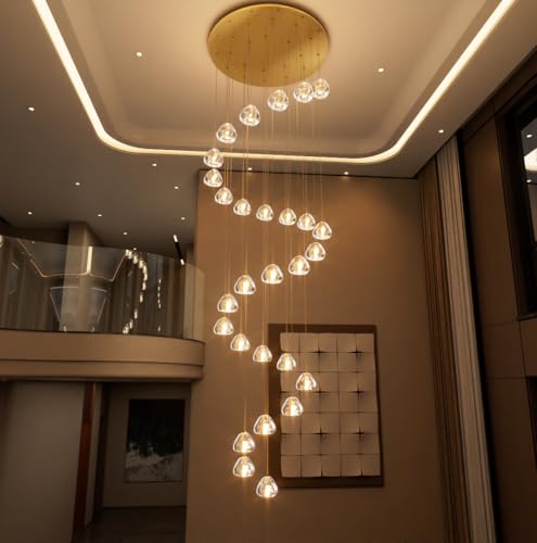 157 Inches Long Chandelier Bubble Crystal Balls Glam Chandeliers Dimmable Light High Ceiling Pendants Light Adjustable Large Size Lighting Fixtures Antique Gold
