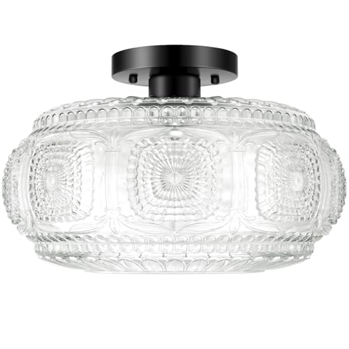 12 Inch Globe Glass Semi Flush Mount Ceiling Light Fixture