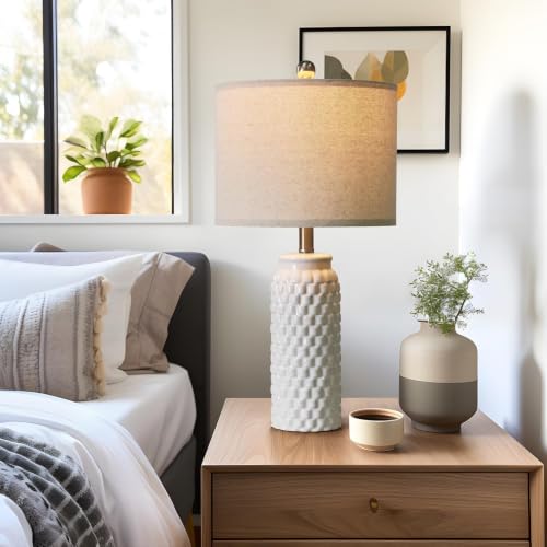 24" Modern Ceramic White Bedside Lamp Set of 2 Table Lamp for Bedroom Decor Farmhouse Table Lamp for Living Room Office Dorm (2 Count)