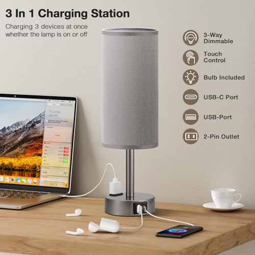 Grey Bedside Lamp for Bedroom