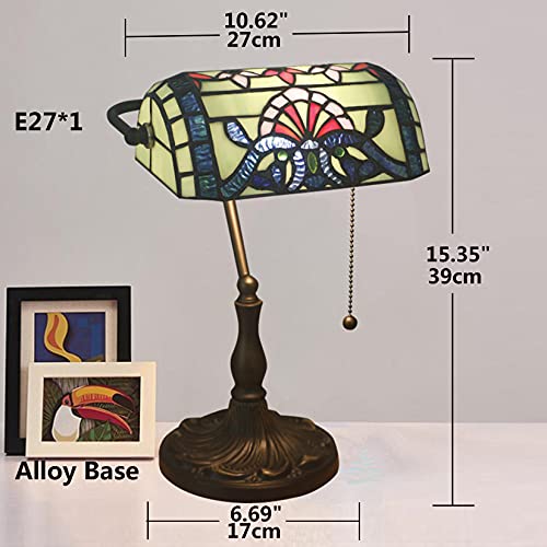 Tiffany Style Bankers Table Lamp Stained Glass Piano Desk Lamp Vintage Bedroom Bedside Lamp for Study