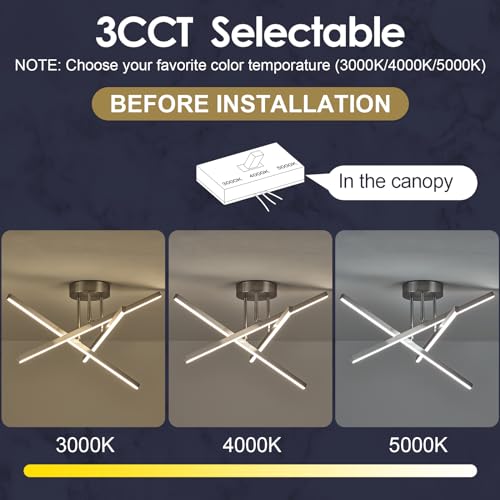 Modern LED Chandelier 24W Dimmable Nickel Semi Flush Mount Ceiling Light Fixture for Kitchen Dining Room Foyer Entry