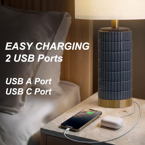 21.5'' Bedside Table Lamps Set of 2 with USB A+C Ports for Living Room (2 Count)