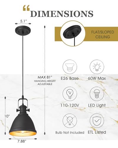 8" Black Pendant Light for Kitchen Island
