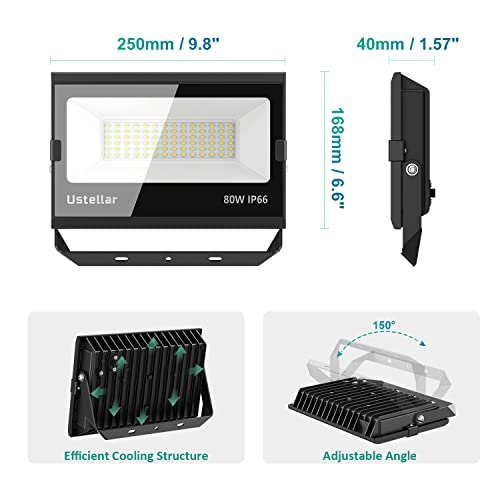80W LED Flood Lights Outdoor Hardwired Security Light IP66 Waterproof 5000K (3 Count)