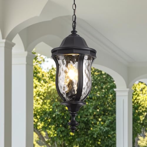 Large Outdoor Pendant Light 23.6'' Black Hanging Lantern Porch Light (3 Count)