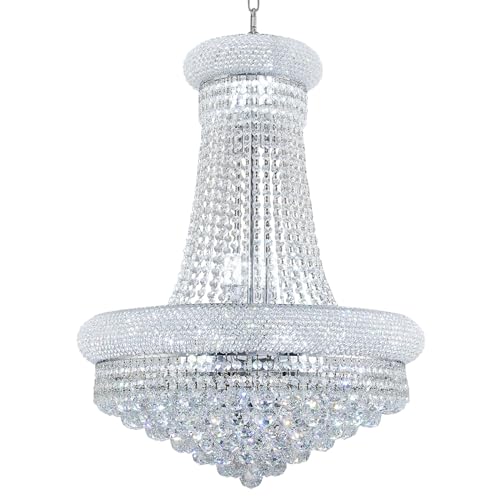 14 Lights Chrome Finish Empire Crystal Chandelier Lighting for Living Room Foyer Dining Room Hallway Entryway