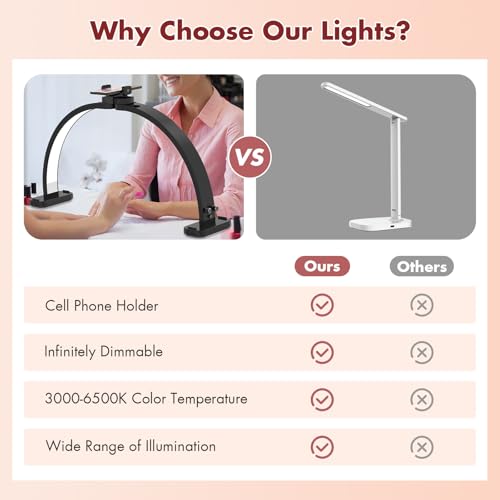 Half Moon Light for Nail Desk with Phone Holder