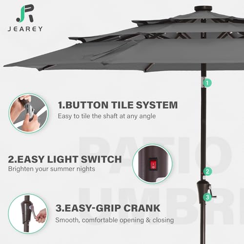 9 ft 3 Tier Outdoor LED Lighted Patio Umbrella w