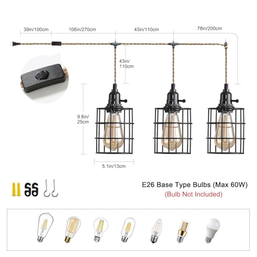 3 Light Hanging Light with Plug in Cord