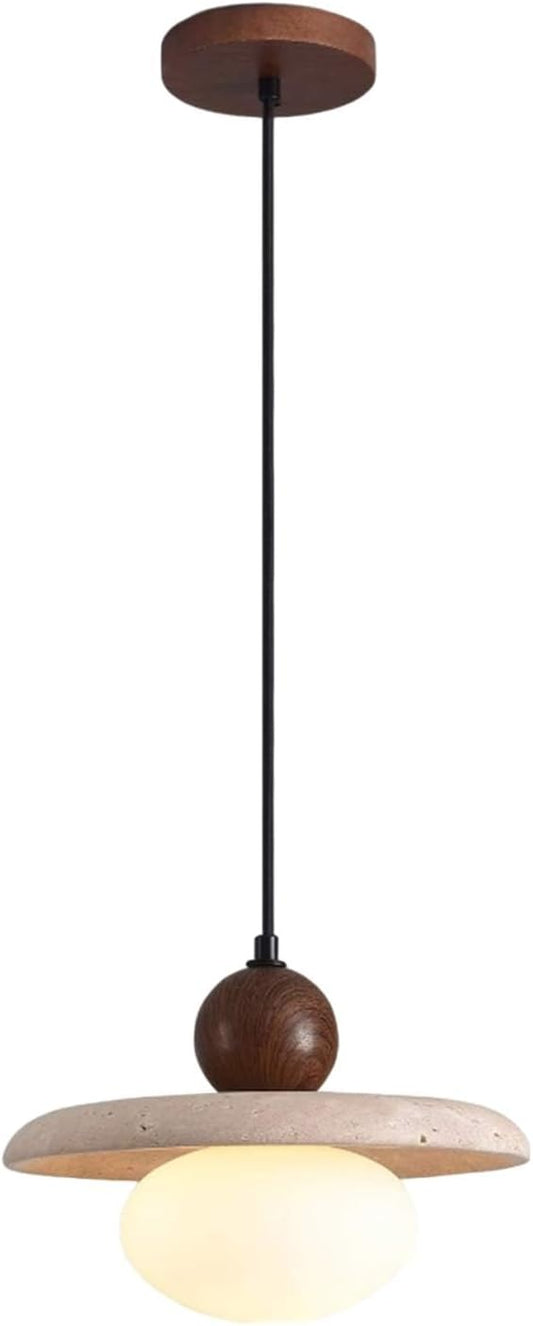 Yellow Travertine Pendant Light Wabi Sabi Pendant Light With Round Natural Stone Shade Natural Stone Retro Japanese Style Vintage Wood Nordic Hanging Light For Kitchen Island Bedroom