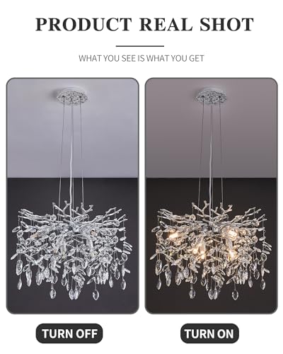 Modern Tree Branch Crystal Chandelier Luxury Silver Crystal Pendant Lighting 18" Contemporary 6 (6 Count)