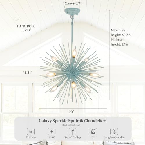 20in 9 Light Blue Modern Sputnik Chandeliers Mid