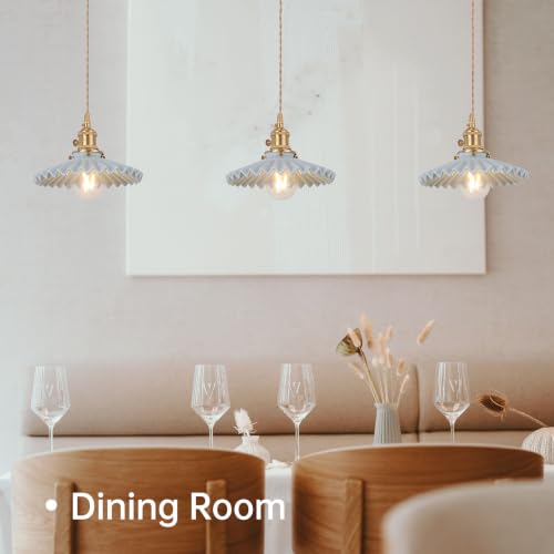 Pendant Light with Blue Pleated Ceramic Lmapshade