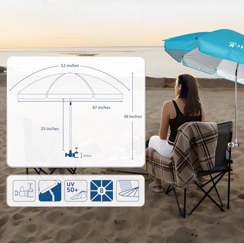 Chair Umbrella with Universal Clamp Adjustable 47 inches and 360° Swivel & UPF 50+ Protection Portable Sun Umbrella