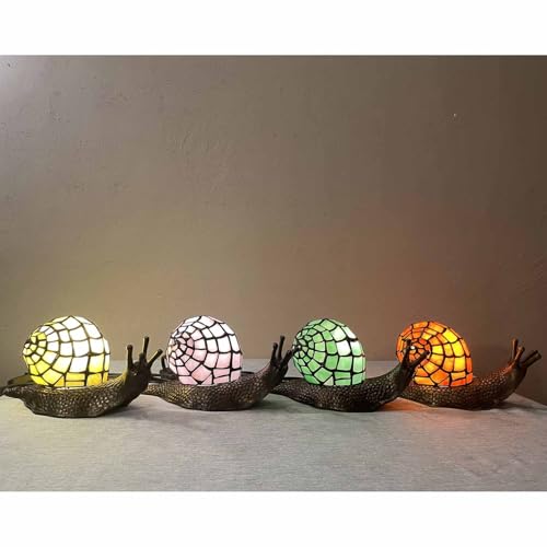 L10962 Pink Land Snail Tiffany Style Stained Glass Accent Table Lamp