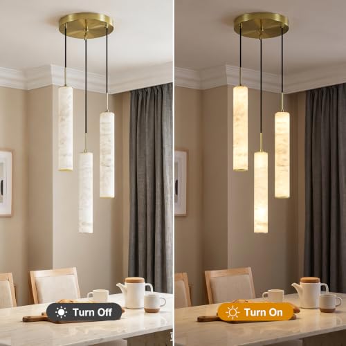 Gold Natural Alabaster Long Tube Kitchen Island Pendant Lights
