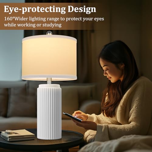 23.5" White Ceramic Table Lamps Set of 2 (2 Count)