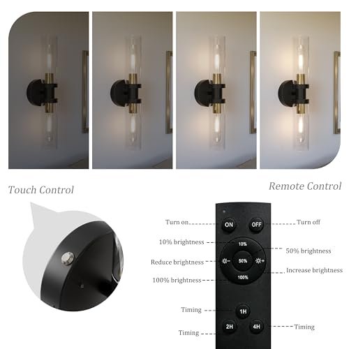 Black & Gold Wireless Battery Operated Wall Sconce with Remote (2 Count)