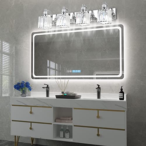 Modern Crystal Vanity Light for Bathroom 4 Light 31.5''Chrome Bathroom Wall Lighting Fixtures Over Mirror