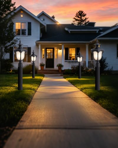 22" Black Dusk to Dawn Outdoor Post Light Fixture Vintage Large Waterproof Exterior Pole Lamp Fixture Mount Posts Lantern Head with Frosted Glass for House Garden Patio Pathway Yard Garage