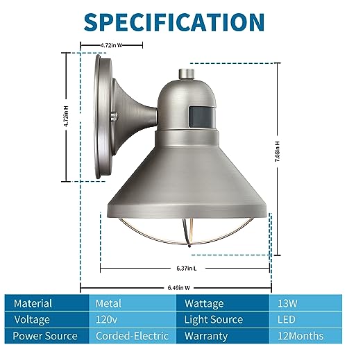 Motion Sensor Outdoor LED Wall Sconce Dusk to Dawn Exterior Barn Lighting