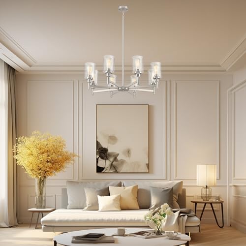 8 Light Farmhouse Brushed Nickel Chandeliers for Dining Room Light Fixture