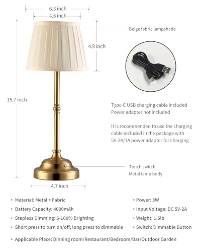 Gold Cordless Portable LED Table Lamp