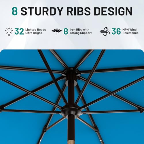 9FT Patio Umbrella with Solar Lights