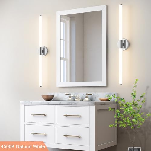 Wall Sconces Set of 2 Hardwired LED Vanity Light Chrome 31" (2 Count)