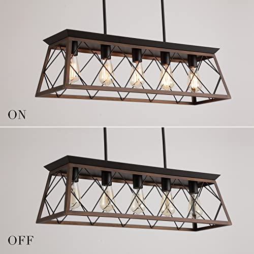 Farmhouse Rustic Chandelier Light Fixtures Bronze 5 Lights Linear Rectangular Chandelier Pendant Light Fixtures for Dining Room Kitchen Island Pool Bar Office Living Room Entryway UL Listed