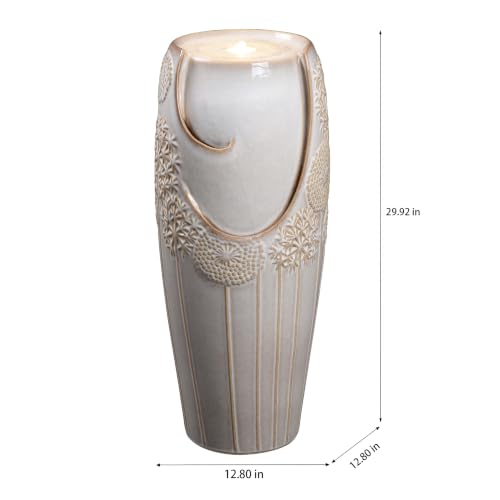 Tall Ivory Ceramic Floral Cascade Fountain