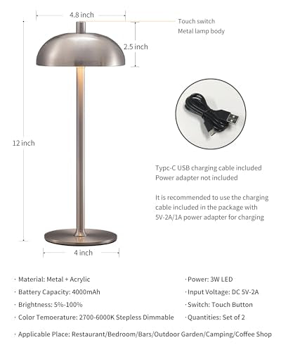 12" Cordless Table Lamps Set of 2