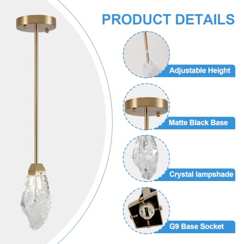 Modern 1 Light Brass Stem Rock Crystal Mini Pendant Lamp