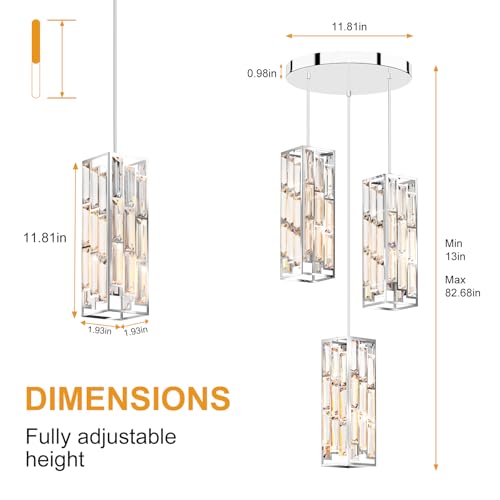 Modern 3 Light Crystal Pendant Light Fixture Kitchen Island