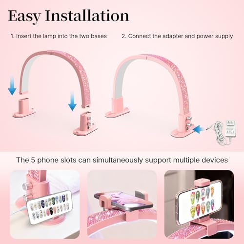 Half Moon Nail Lamp for Desk Portable Nail Desk Lamp with Phone Holder