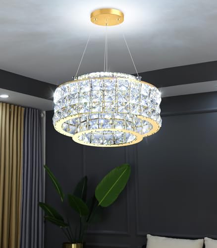 LED Chandeliers for Dining Room LED Dimmable Pendant Lights for Kitchen Island Crystal Adjustable Chandelier for Bedroom Hallway Entrance 12" Gold Light