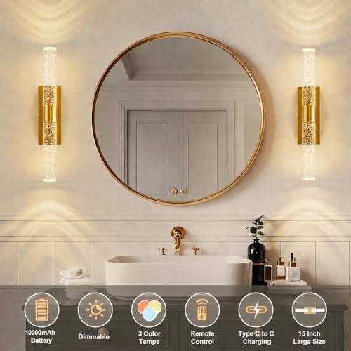 15 Inch Battery Operated Wall Sconces Set of two with 10000mAh Battery (2 Count)